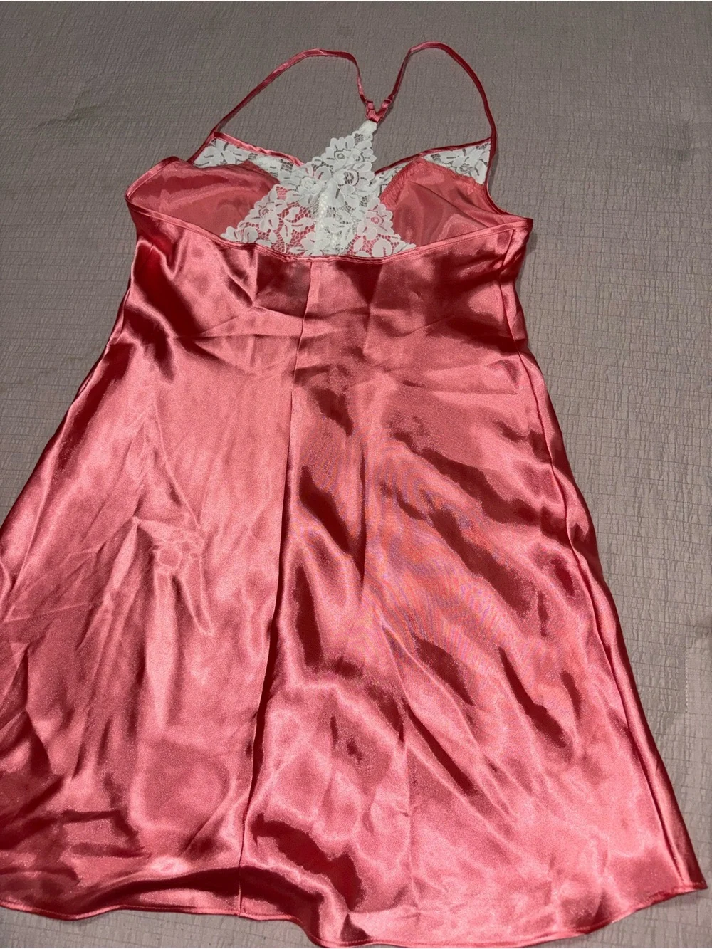 Apt. 9 Coral Satin Slip with White Lace Trim